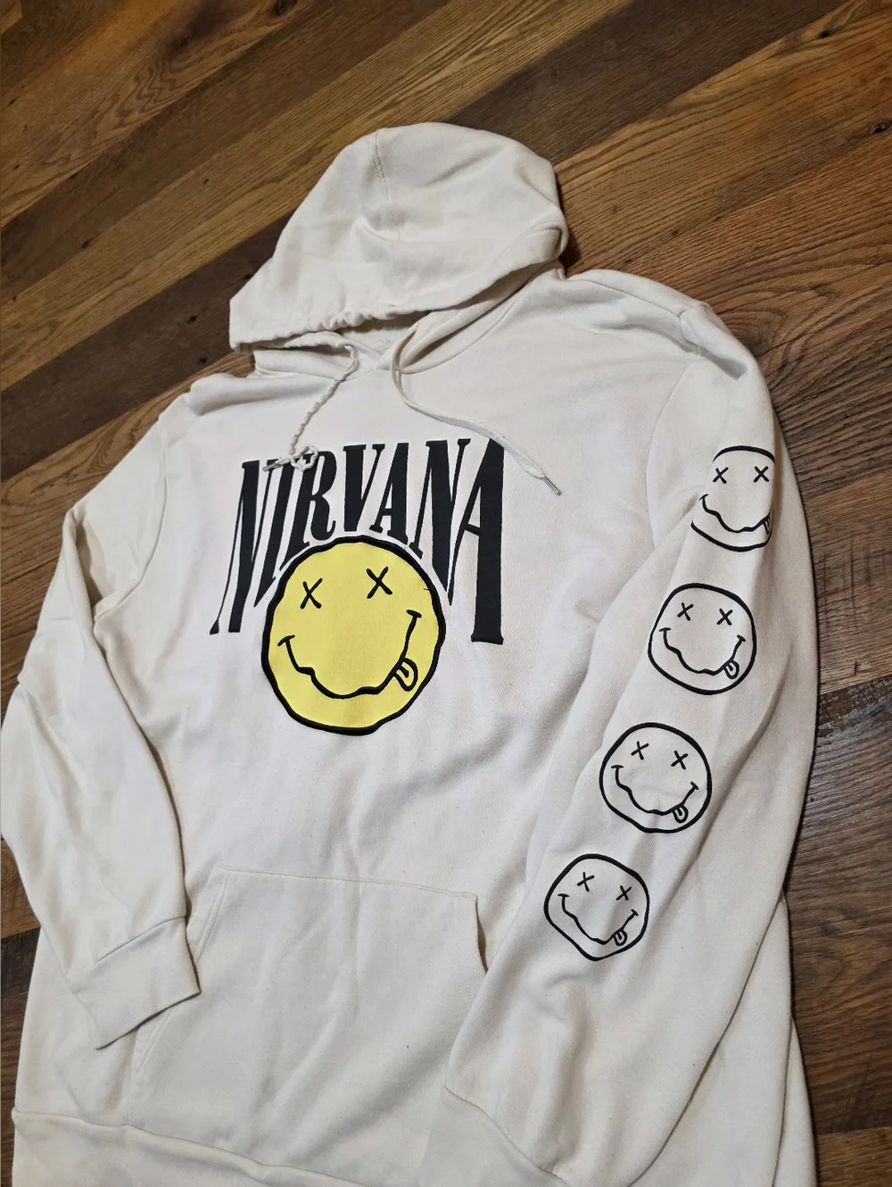 Nirvana Cream Graphic Hoodie with Yellow Smiley Men 3XL - Picture 2 of 10